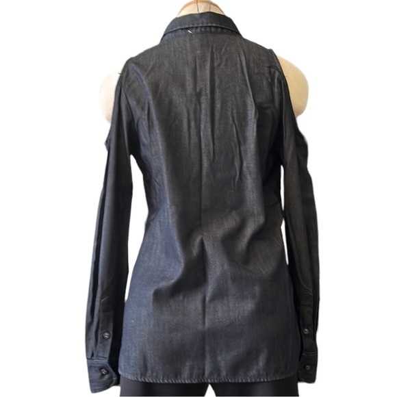 AG Adriano Goldschmied Button Down Cold Shoulder Long Sleeve, Dark Denim, Medium - Picture 9 of 11